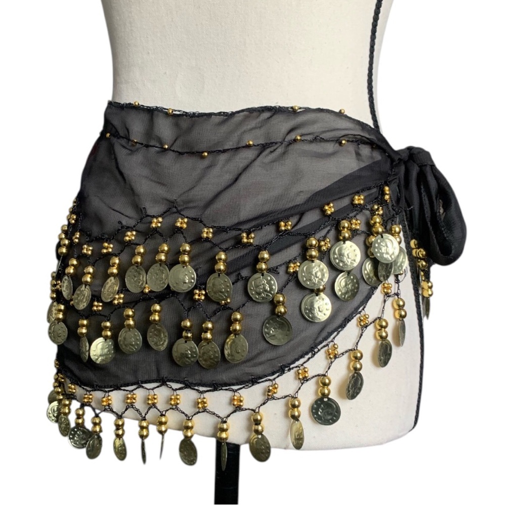 Chiffon Dangling Gold Coins Belly Dance Hip Skirt Scarf Belt